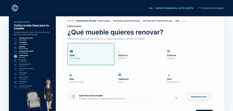 Recorrido del cliente: elegir la línea, el mueble y las medidas